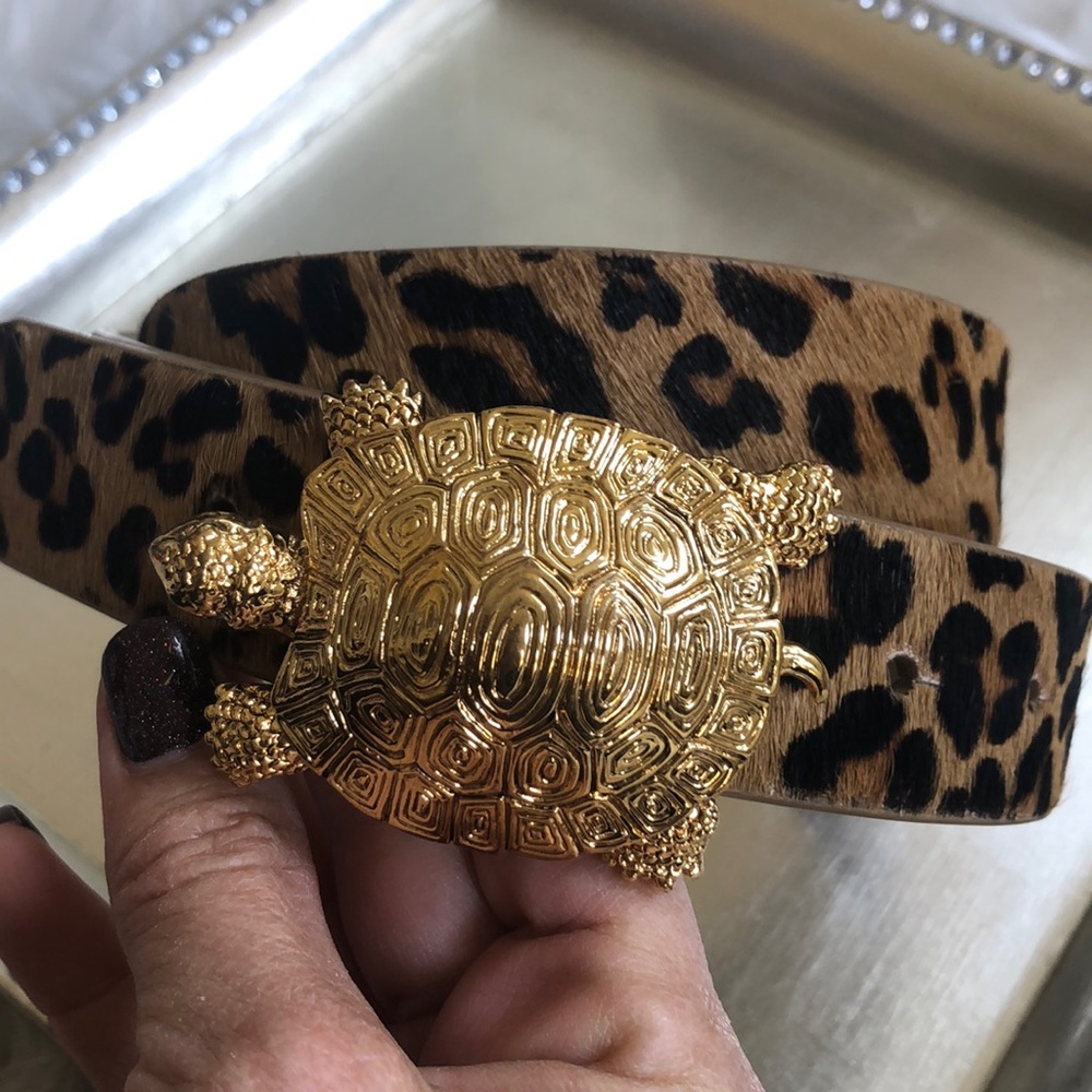 Leopard print belt gold buckle (turtle)